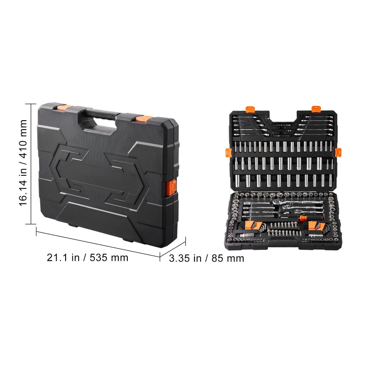 Mechanics Tool Set and Socket Set, 1/4" 3/8" 1/2" Drive Deep and Standard Sockets, 205 Pcs SAE and Metric Mechanic Tool Kit with Bits, Combination Wrench, Hex Wrenches, Accessories, Storage Case