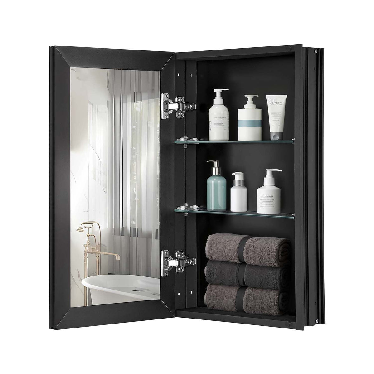 Medicine Cabinet, 14 x 24 inches, Medicine Cabinet for Bathroom with Mirror, Aluminum Frame Bathroom Wall Cabinet, 2-layer Adjustable Shelves, Recessed & Wall-mounted Installation