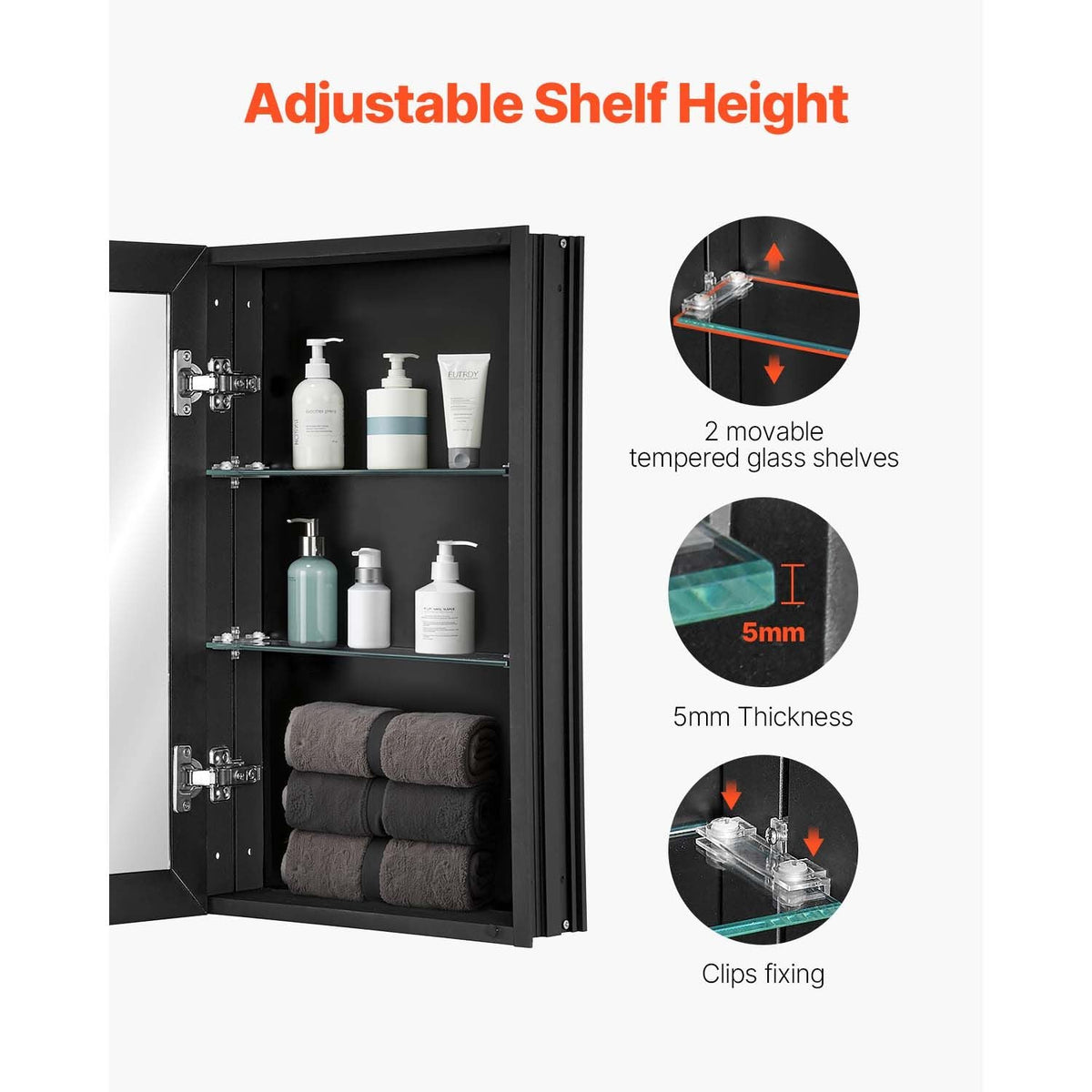 Medicine Cabinet, 14 x 24 inches, Medicine Cabinet for Bathroom with Mirror, Aluminum Frame Bathroom Wall Cabinet, 2-layer Adjustable Shelves, Recessed & Wall-mounted Installation