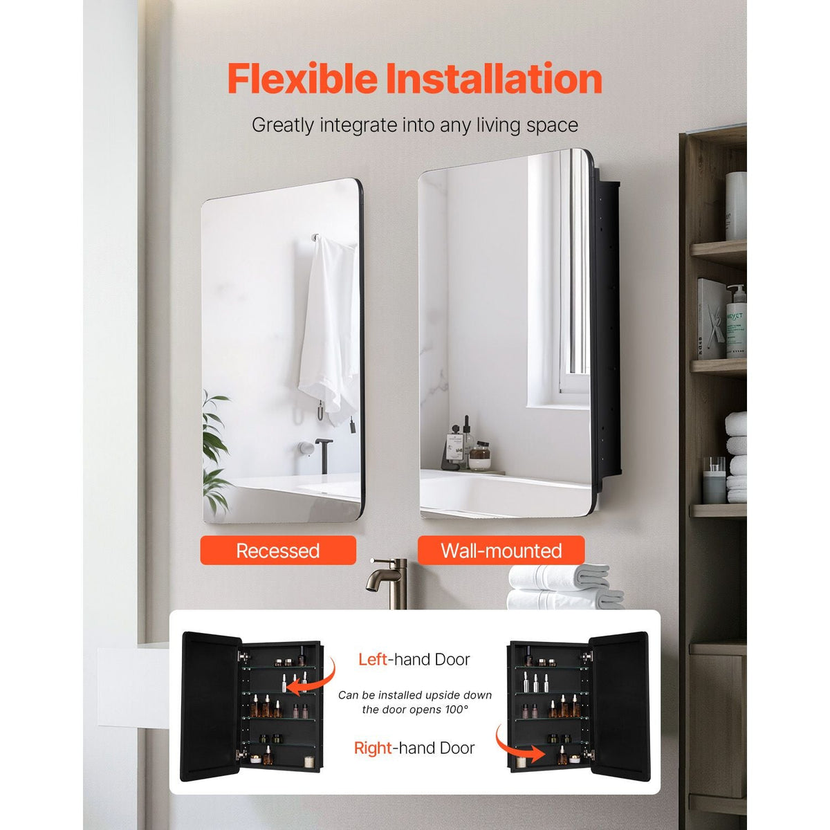 Medicine Cabinet, 20 x 30 inch, Medicine Cabinet for Bathroom with Mirror, Aluminum Frame Bathroom Wall Cabinet, 4-layer Adjustable Shelves, Recessed & Wall-mounted Installation