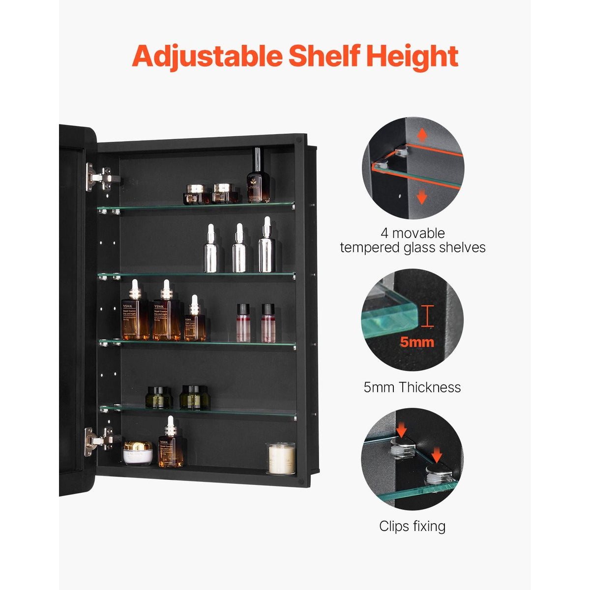 Medicine Cabinet, 20 x 30 inch, Medicine Cabinet for Bathroom with Mirror, Aluminum Frame Bathroom Wall Cabinet, 4-layer Adjustable Shelves, Recessed & Wall-mounted Installation