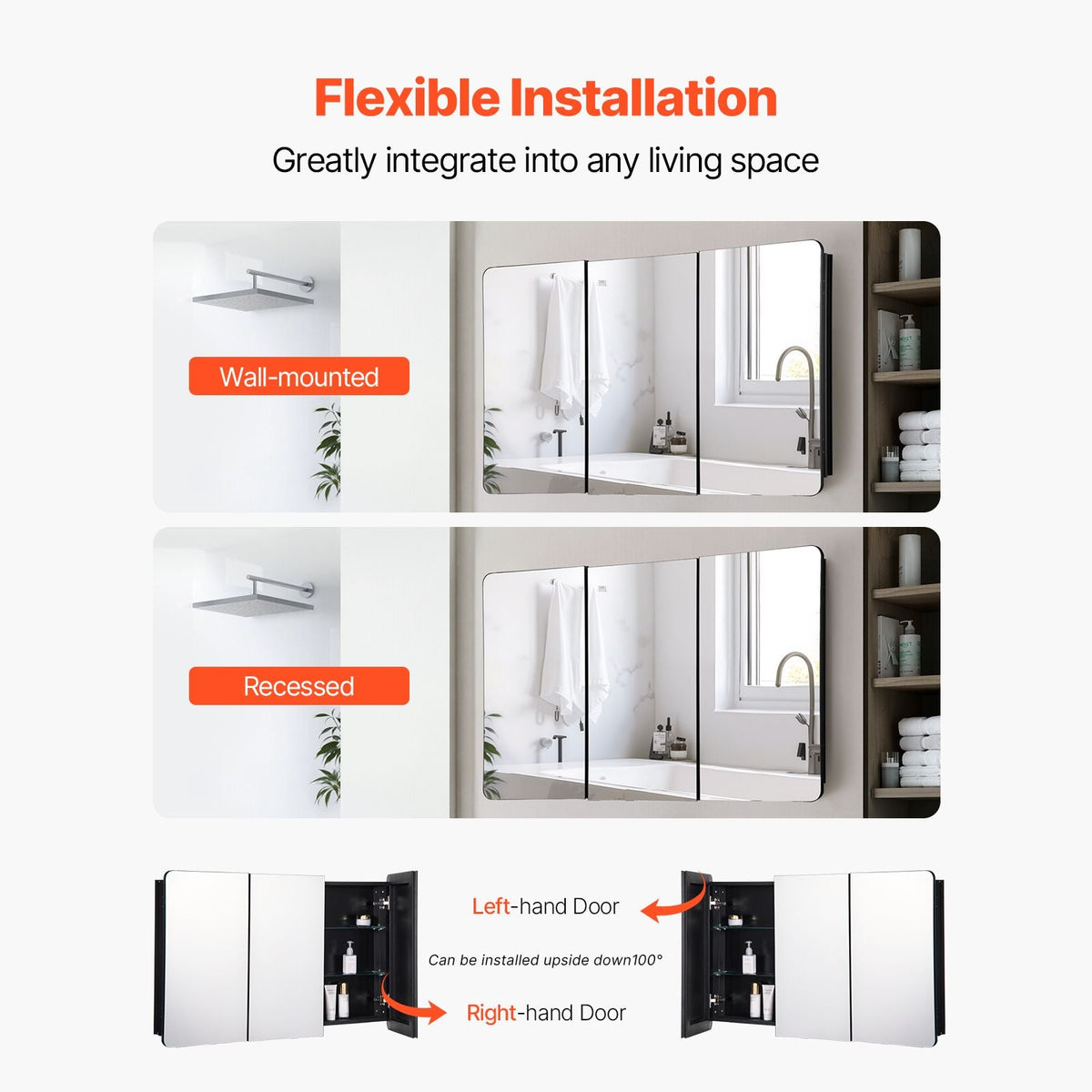 Medicine Cabinet, 25.5 x 40 inch, Medicine Cabinet for Bathroom with Mirror, Aluminum Frame Bathroom Wall Cabinet, 4-layer Adjustable Shelves, Recessed & Wall-mounted Installation