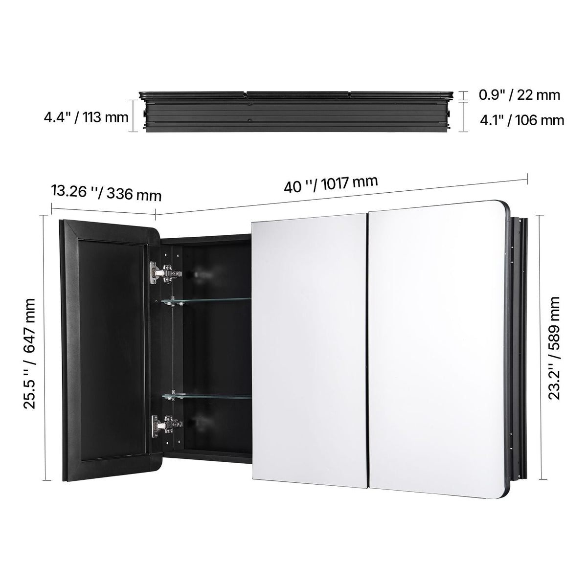 Medicine Cabinet, 25.5 x 40 inch, Medicine Cabinet for Bathroom with Mirror, Aluminum Frame Bathroom Wall Cabinet, 4-layer Adjustable Shelves, Recessed & Wall-mounted Installation