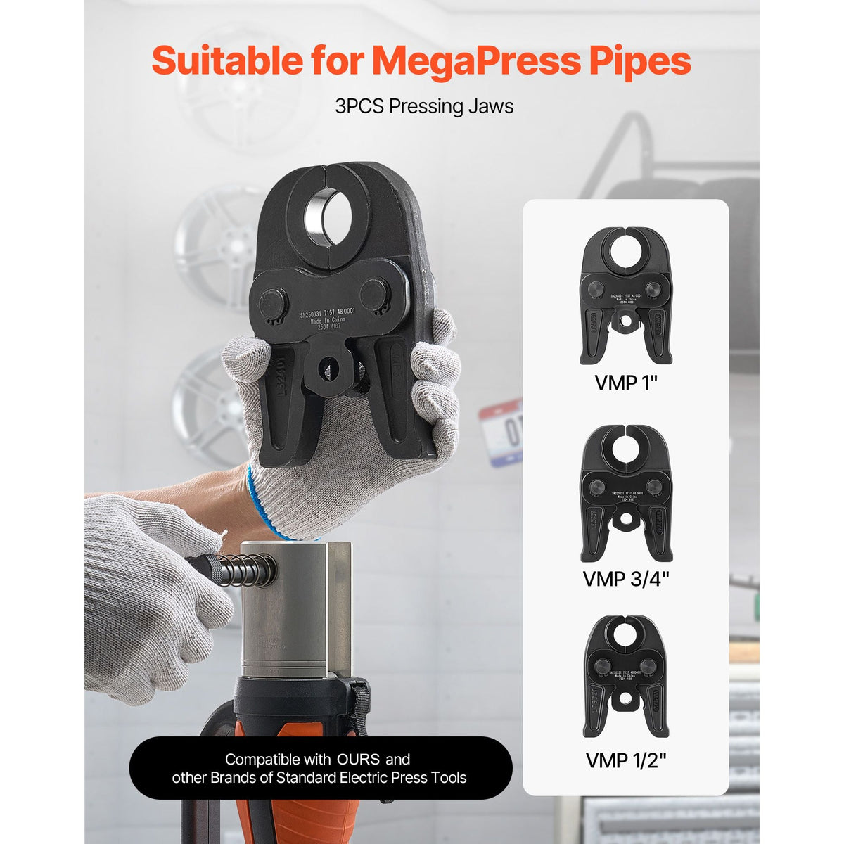 MegaPress Jaws, 3PCS Pressing Jaws 1/2", 3/4" & 1" for MegaPress Carbon Steel Pipes, Compatible with Standard Press Tools, Includes Carrying Case