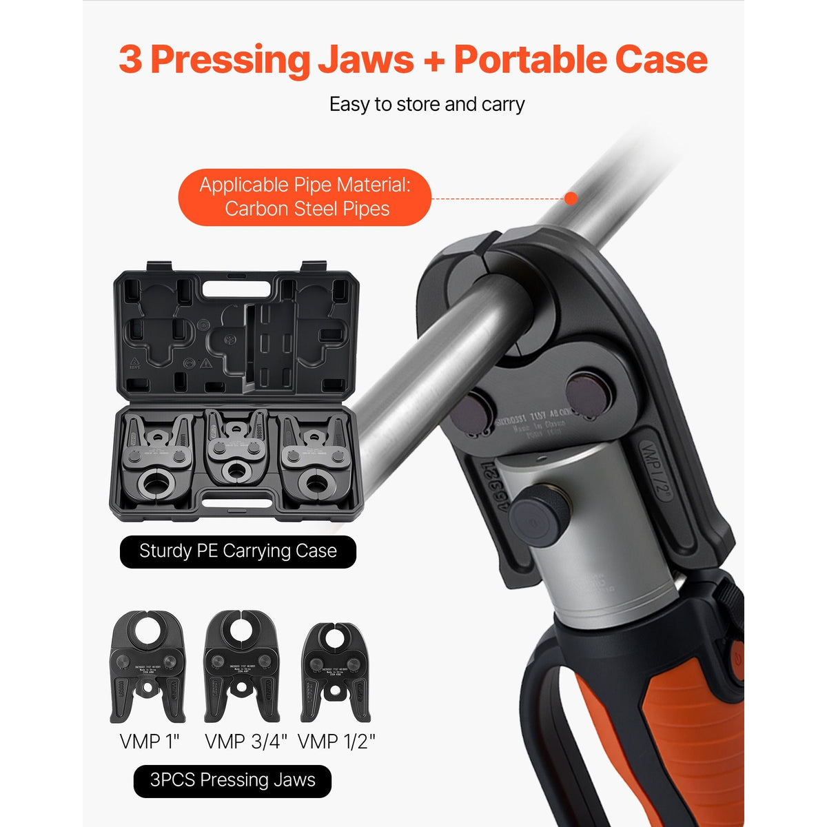MegaPress Jaws, 3PCS Pressing Jaws 1/2", 3/4" & 1" for MegaPress Carbon Steel Pipes, Compatible with Standard Press Tools, Includes Carrying Case