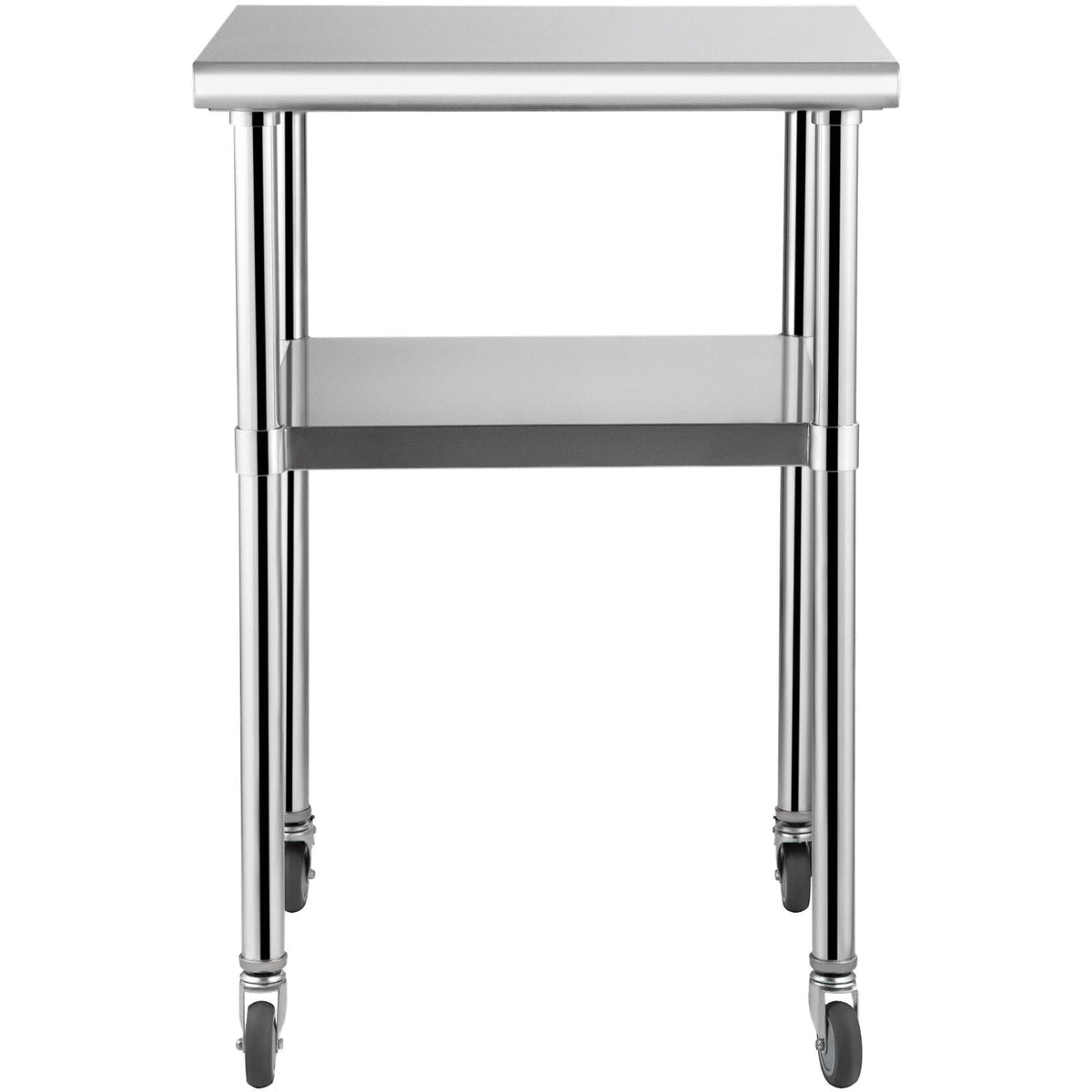 Mesa de preparación de acero inoxidable, 24 x 24 x 36 pulgadas, capacidad de carga de 600 libras, mesa de trabajo de metal resistente con estante inferior ajustable y ruedas universales, estació