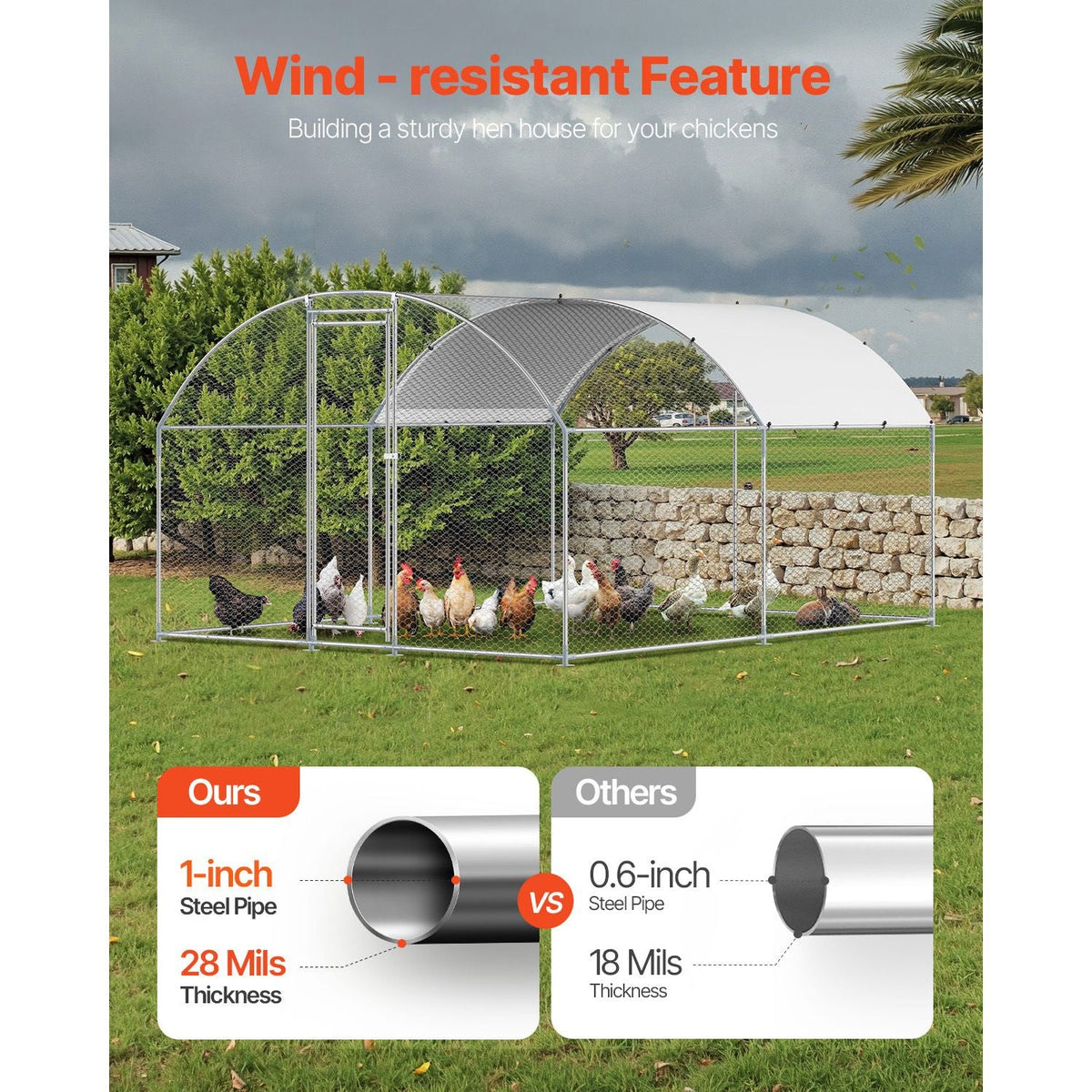 Metal Chicken Coop, 9.8x13.1x6.5 ft Large Walk-in Chicken Runs with Cover, Doom Roof Hen House Enclosure with Security Lock, Outdoor Duck Rabbit Cage Poultry Pen for Backyard, Farm, Yard
