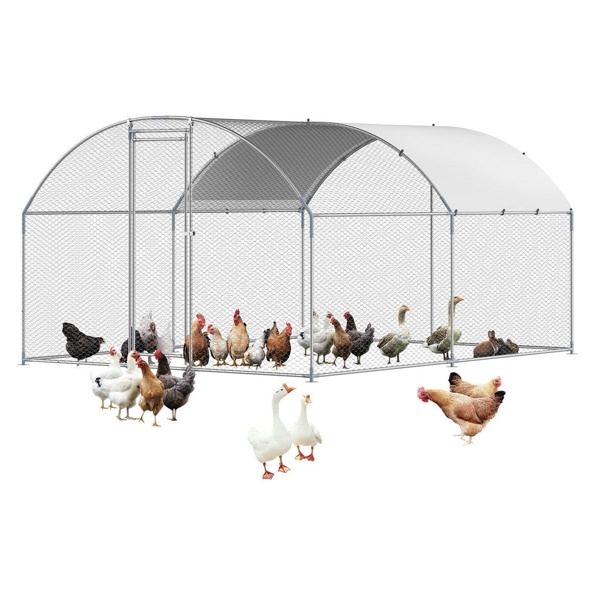 Metal Chicken Coop, 9.8x13.1x6.5 ft Large Walk-in Chicken Runs with Cover, Doom Roof Hen House Enclosure with Security Lock, Outdoor Duck Rabbit Cage Poultry Pen for Backyard, Farm, Yard