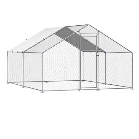 Metal Chicken Coop, 9.8x13.1x6.5 ft Large Walk-in Chicken Runs with Cover, Spire Roof Hen House Enclosure with Security Lock, Outdoor Duck Rabbit Cage Poultry Pen for Backyard, Farm, Yard