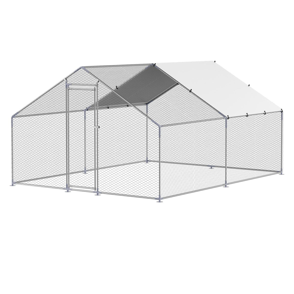 Metal Chicken Coop, 9.8x13.1x6.5 ft Large Walk-in Chicken Runs with Cover, Spire Roof Hen House Enclosure with Security Lock, Outdoor Duck Rabbit Cage Poultry Pen for Backyard, Farm, Yard