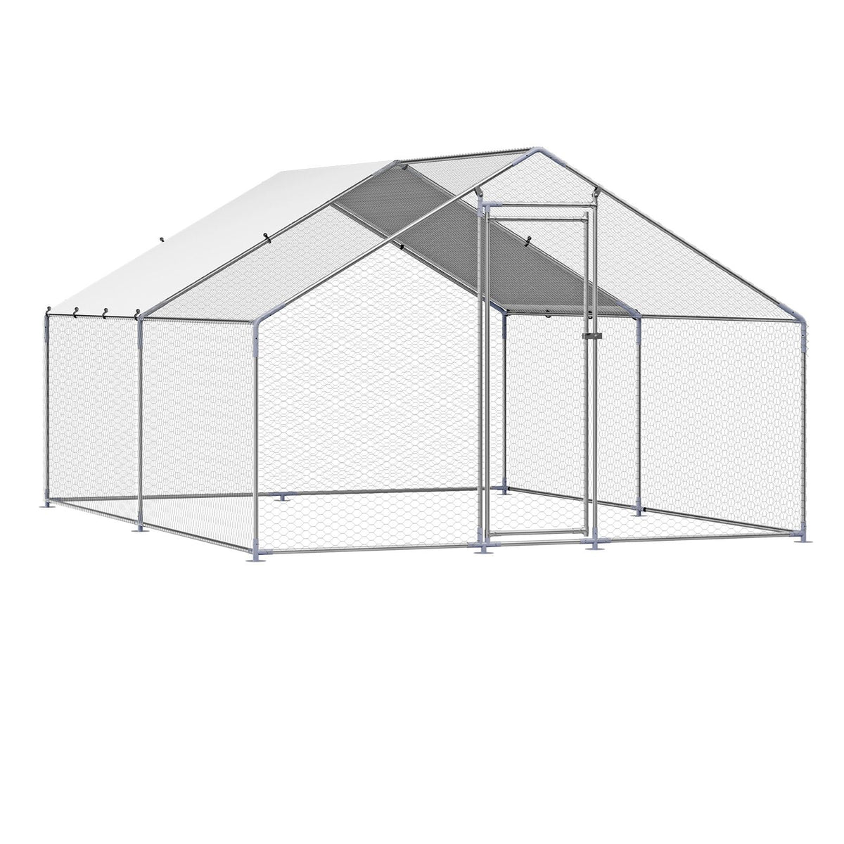 Metal Chicken Coop, 9.8x13.1x6.5 ft Large Walk-in Chicken Runs with Cover, Spire Roof Hen House Enclosure with Security Lock, Outdoor Duck Rabbit Cage Poultry Pen for Backyard, Farm, Yard