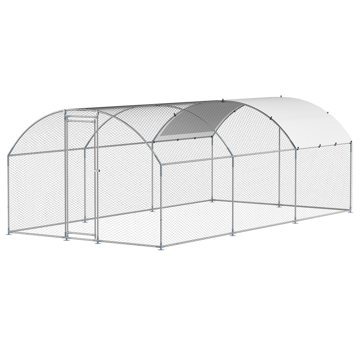 Metal Chicken Coop, 9.8x19.3x6.5 ft Large Walk-in Chicken Runs with Cover, Doom Roof Hen House Enclosure with Security Lock, Outdoor Duck Rabbit Cage Poultry Pen for Backyard, Farm, Yard