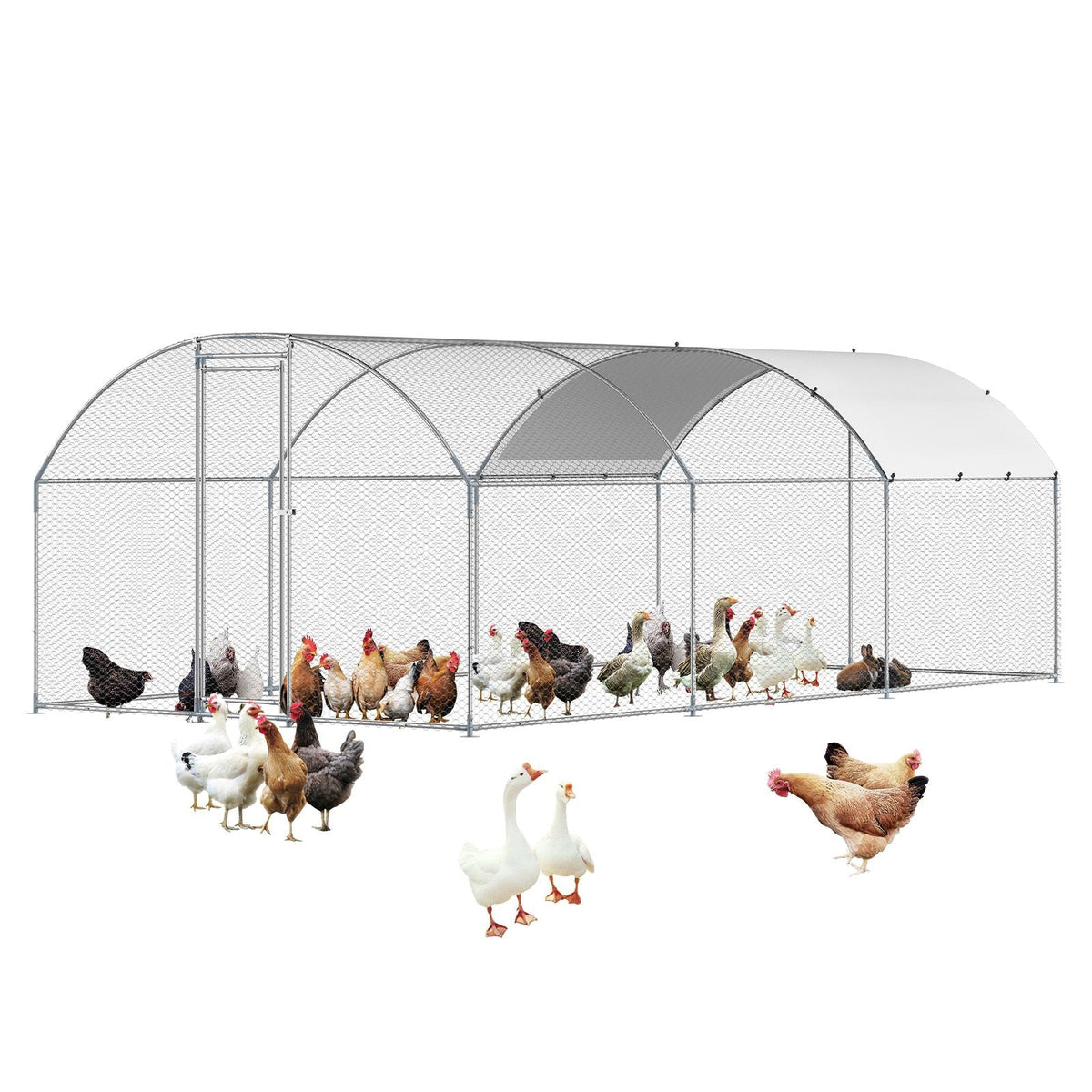 Metal Chicken Coop, 9.8x19.3x6.5 ft Large Walk-in Chicken Runs with Cover, Doom Roof Hen House Enclosure with Security Lock, Outdoor Duck Rabbit Cage Poultry Pen for Backyard, Farm, Yard