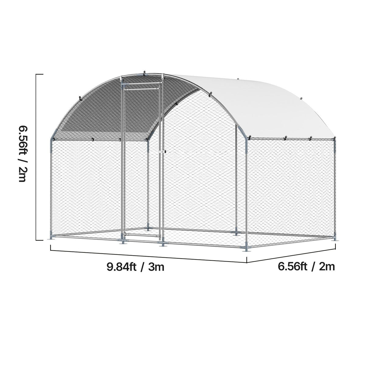 Metal Chicken Coop, 9.8x6.5x6.5ft Large Walk-in Chicken Runs with Cover, Doom Roof Hen House Enclosure with Security Lock, Outdoor Duck Rabbit Cage Poultry Pen for Backyard, Farm, Yard