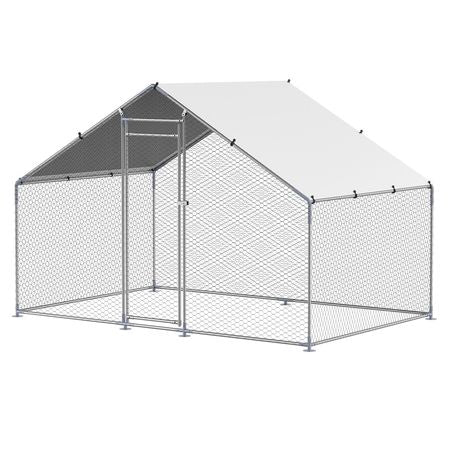 Metal Chicken Coop, 9.8x6.5x6.5ft Large Walk-in Chicken Runs with Cover, Spire Roof Hen House Enclosure with Security Lock, Outdoor Duck Rabbit Cage Poultry Pen for Backyard, Farm, Yard