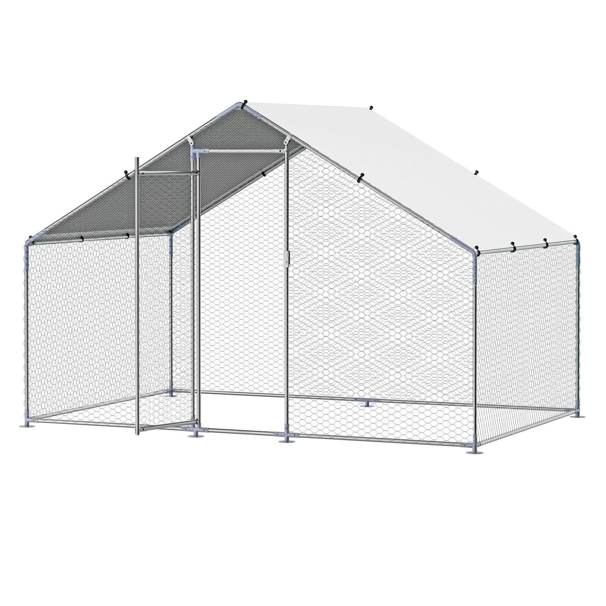 Metal Chicken Coop, 9.8x6.5x6.5ft Large Walk-in Chicken Runs with Cover, Spire Roof Hen House Enclosure with Security Lock, Outdoor Duck Rabbit Cage Poultry Pen for Backyard, Farm, Yard