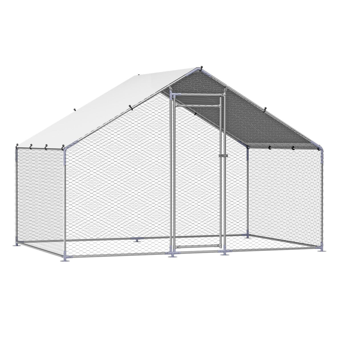 Metal Chicken Coop, 9.8x6.5x6.5ft Large Walk-in Chicken Runs with Cover, Spire Roof Hen House Enclosure with Security Lock, Outdoor Duck Rabbit Cage Poultry Pen for Backyard, Farm, Yard