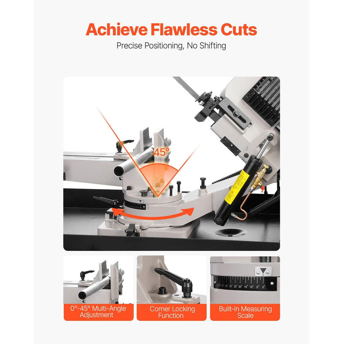 Metal Horizontal Band Saw, 7 x 8.25 in Rectangular Cutting Capacity, 110/220V Vertical Cutting Bandsaw with 1.1 kW Motor, 0-45° Angle Adjustment, Variable Speed, for Metal, Wood, and Plastic