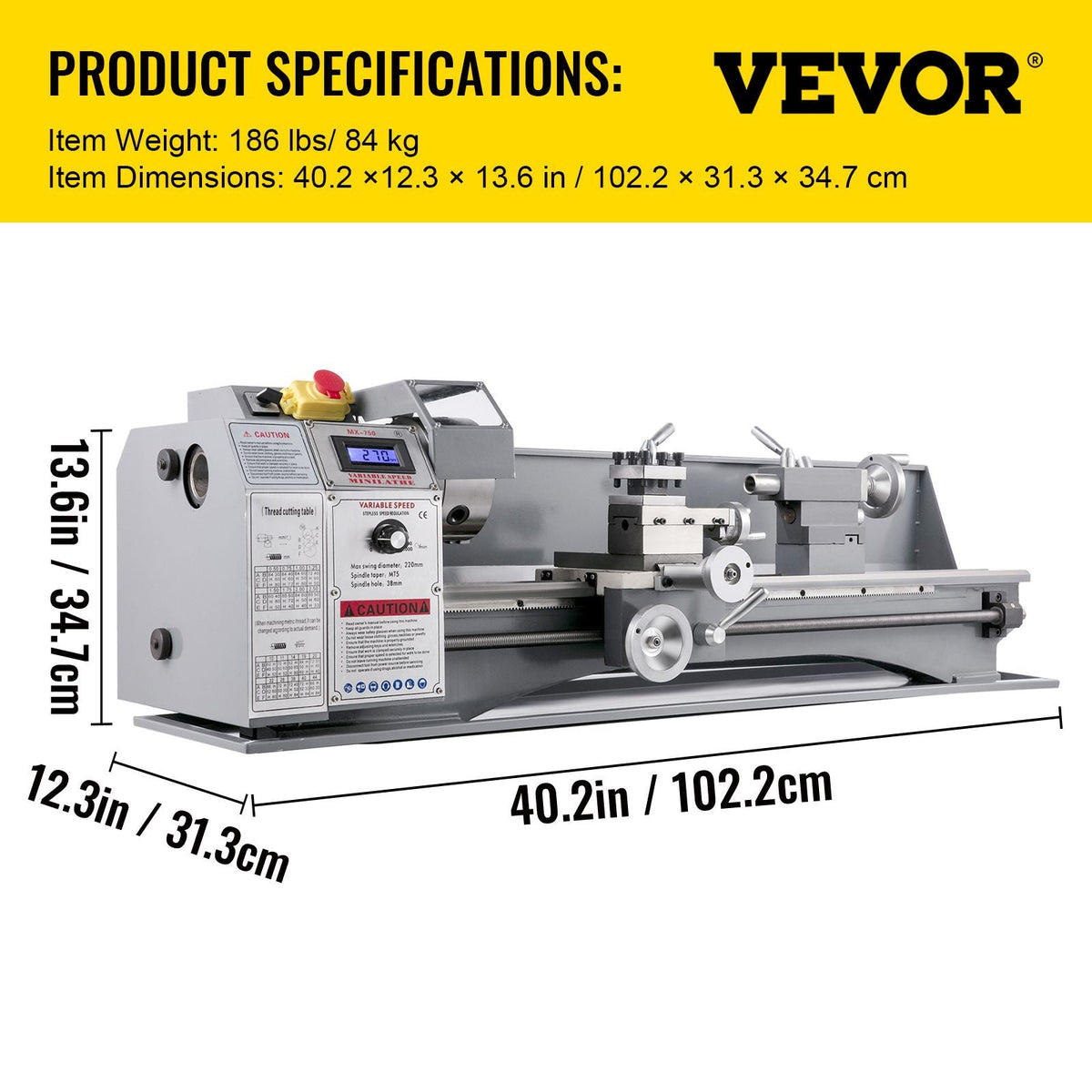 Metal Lathe 8.7 x 29.5 Inch/220 x 750MM Mini Metal Lathe 1.1KW Infinitely Variable Speed Mini Lathe Machine LED Screen for Counter Face Turning Driling