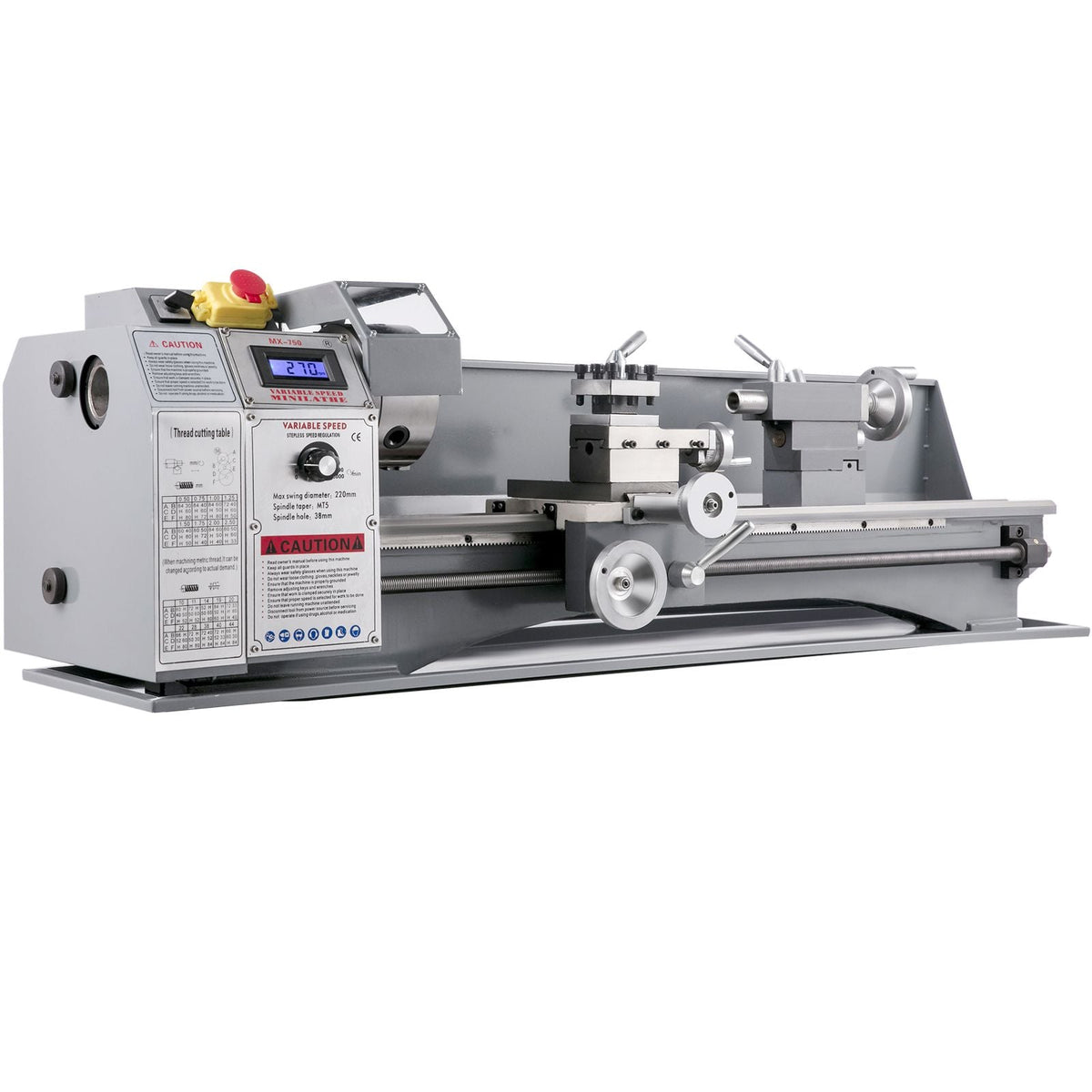 Metal Lathe 8.7 x 29.5 Inch/220 x 750MM Mini Metal Lathe 1.1KW Infinitely Variable Speed Mini Lathe Machine LED Screen for Counter Face Turning Driling