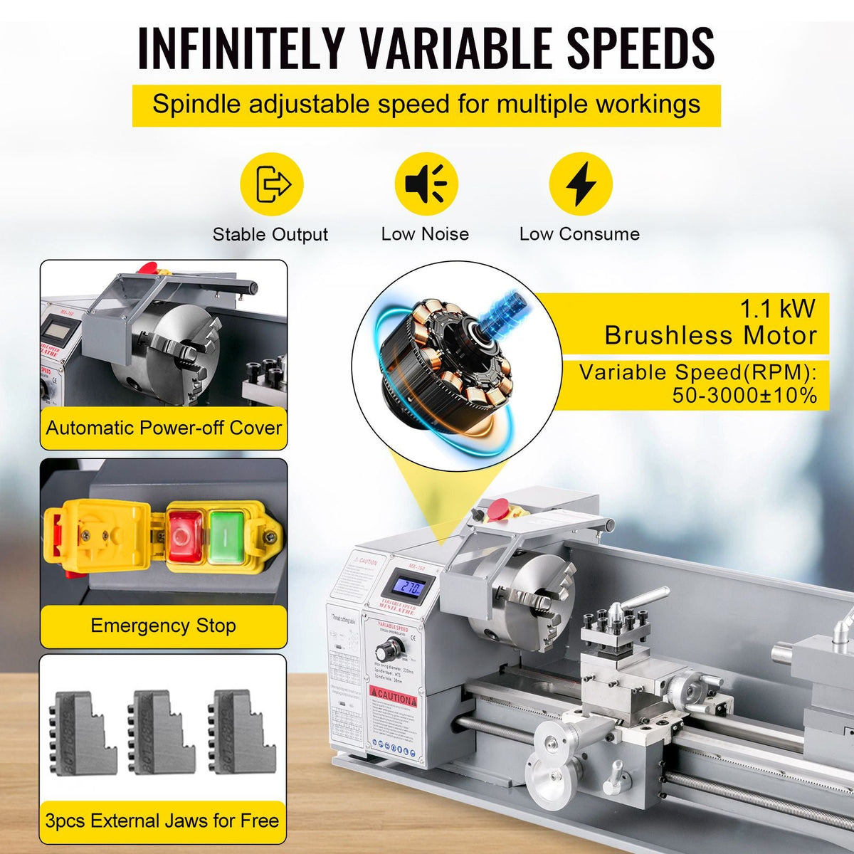Metal Lathe 8.7 x 29.5 Inch/220 x 750MM Mini Metal Lathe 1.1KW Infinitely Variable Speed Mini Lathe Machine LED Screen for Counter Face Turning Driling