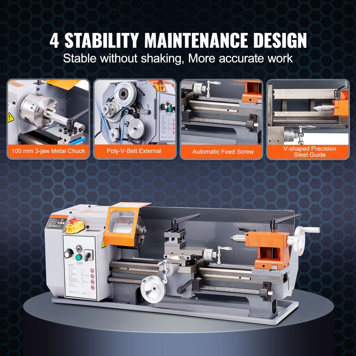 Metal Lathe Machine, 7.87'' x 13.78'', Precision Benchtop Power Metal Lathe,, 50-2500 RPM Continuously Variable Speed, 600W Brush Motor Metal Gears, with Tool Box for Processing Precision Parts