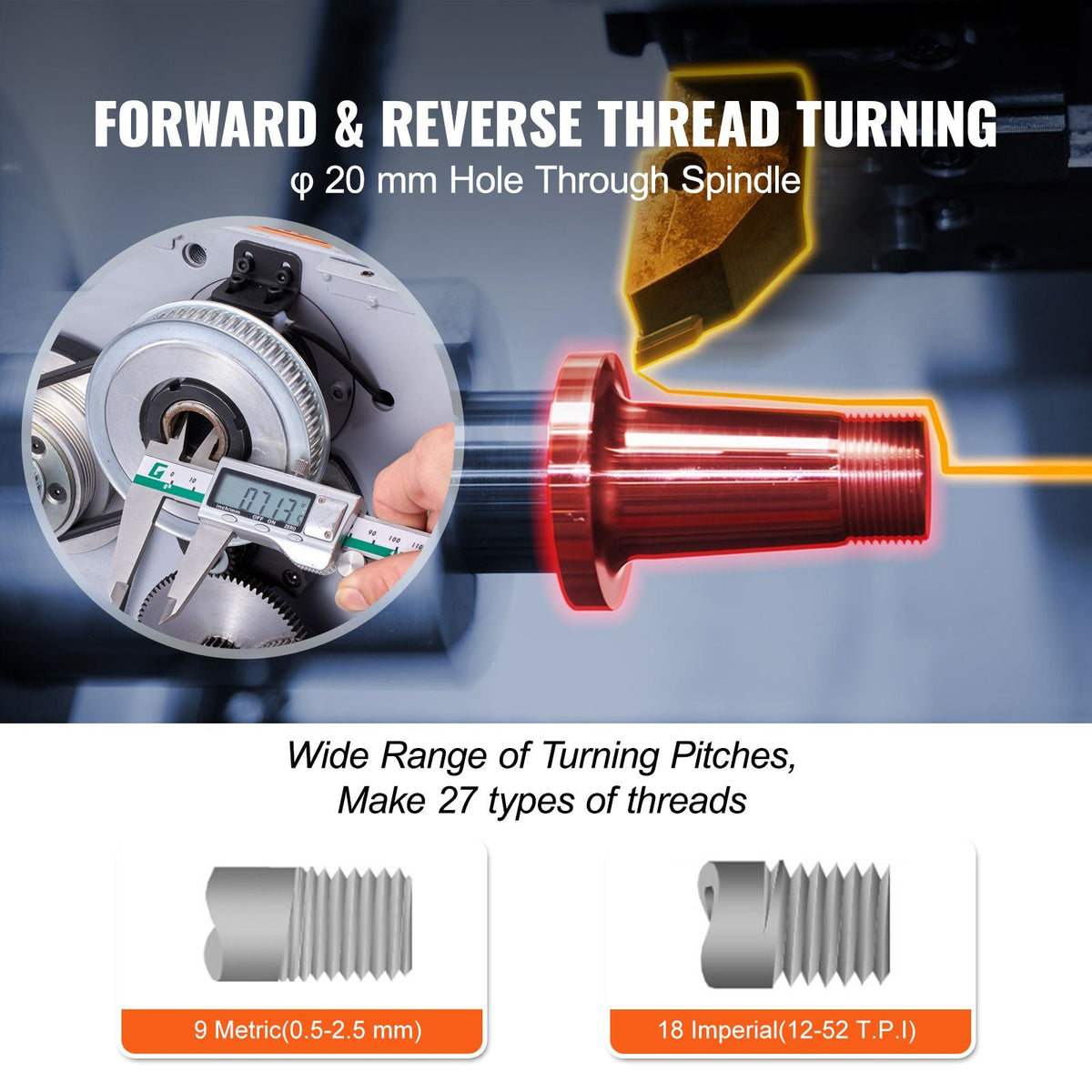 Metal Lathe Machine, 7.87'' x 13.78'', Precision Benchtop Power Metal Lathe,, 50-2500 RPM Continuously Variable Speed, 600W Brush Motor Metal Gears, with Tool Box for Processing Precision Parts