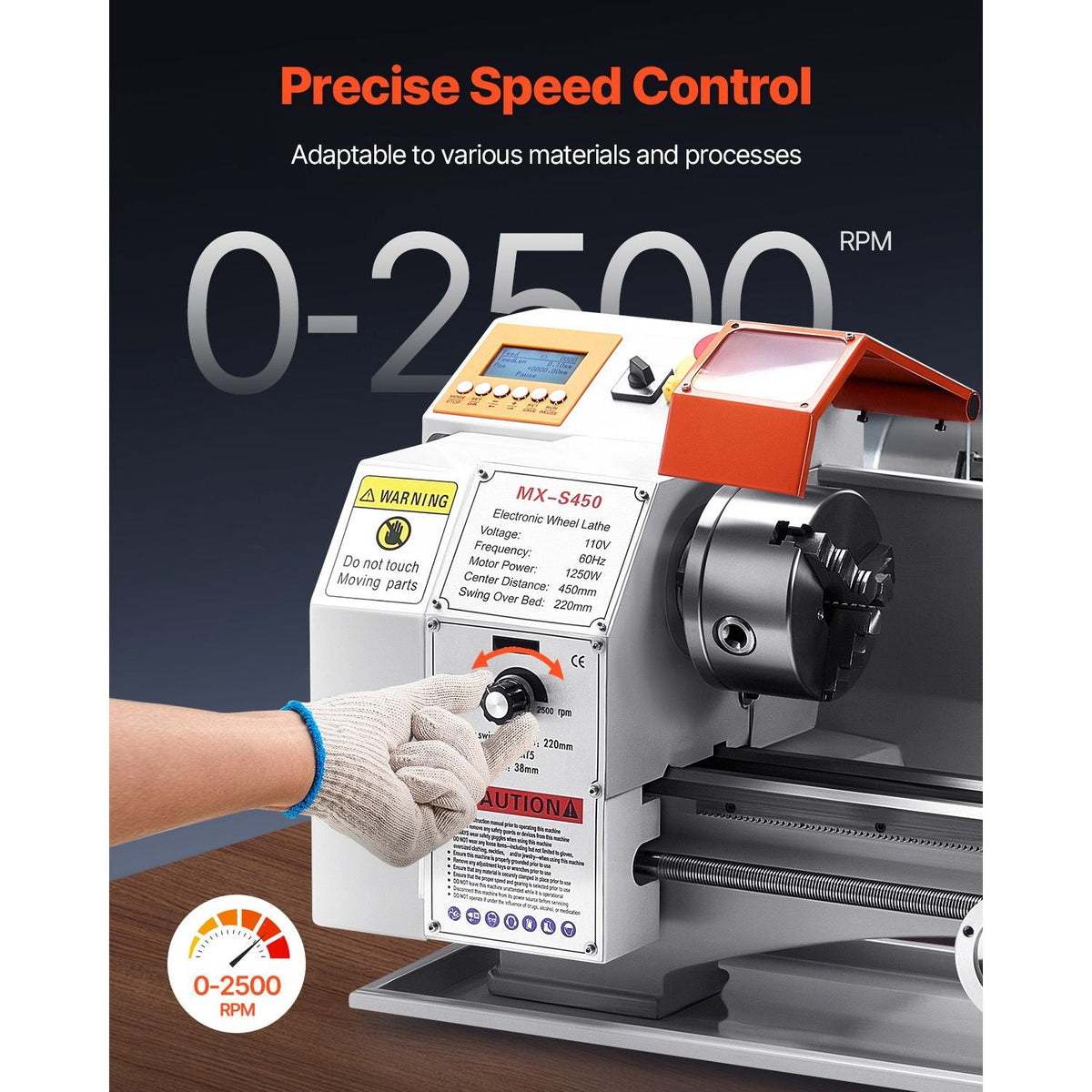 Metal Lathe Machine, 8.7 x 18 in, Precision Bench Power Metal Lathe, Automatic Feed, 0-2500 RPM Variable Speed, 1250W Brushless Motor, for Processing Precision Parts Soft Metals Wood Plastics