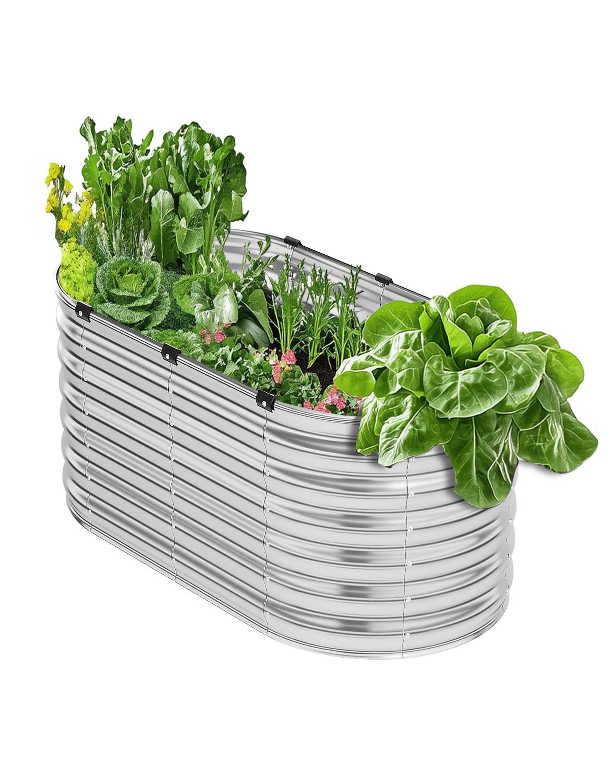 Metal Raised Garden Bed, 4 x 2 x 2 ft Outdoor Galvanized Planter Box, with Open Bottom, Large Oval Planter Raised Bed for Gardening Vegetables, Flowers, Herbs, and Succulent Plants, Silver