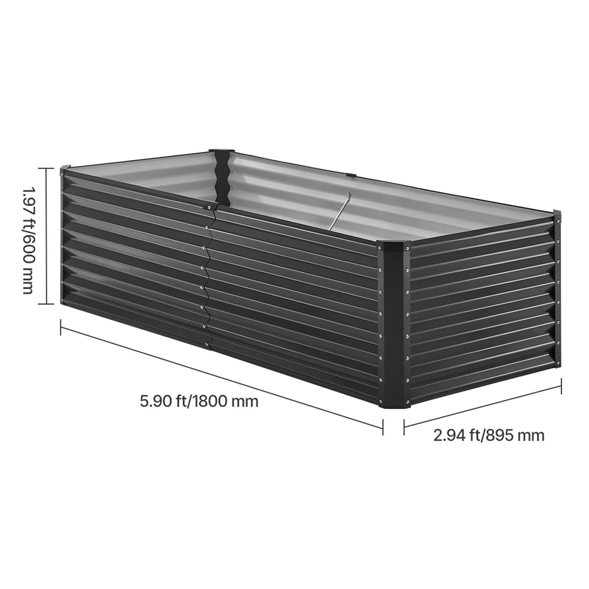 Metal Raised Garden Bed, 6 x 3 x 2 ft Outdoor Galvanized Planter Box, with Open Bottom, Large Planter Raised Bed for Gardening Vegetables, Flowers, Herbs, and Succulent Plants, Dark Gray