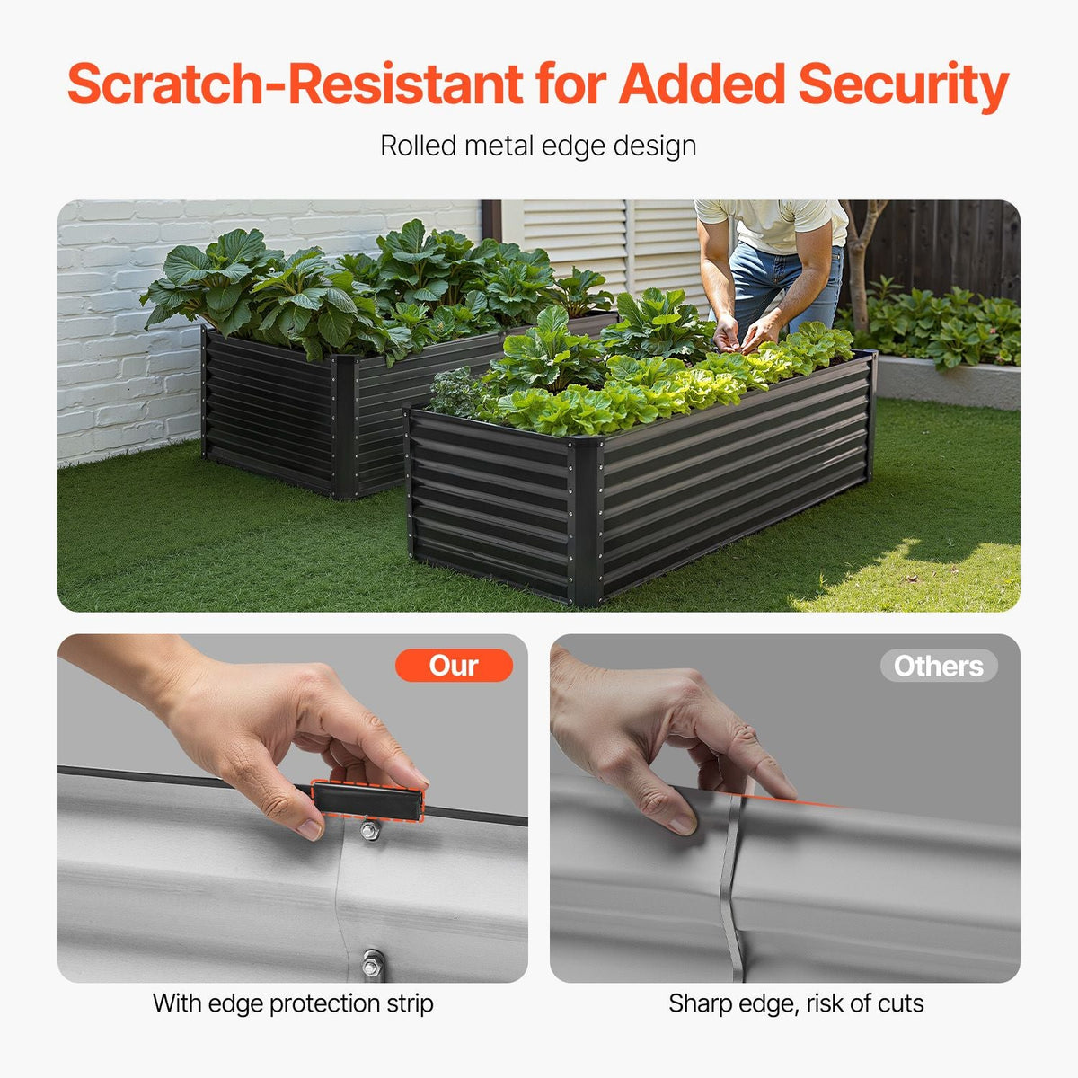 Metal Raised Garden Bed, 6 x 3 x 2 ft Outdoor Galvanized Planter Box, with Open Bottom, Large Planter Raised Bed for Gardening Vegetables, Flowers, Herbs, and Succulent Plants, Dark Gray
