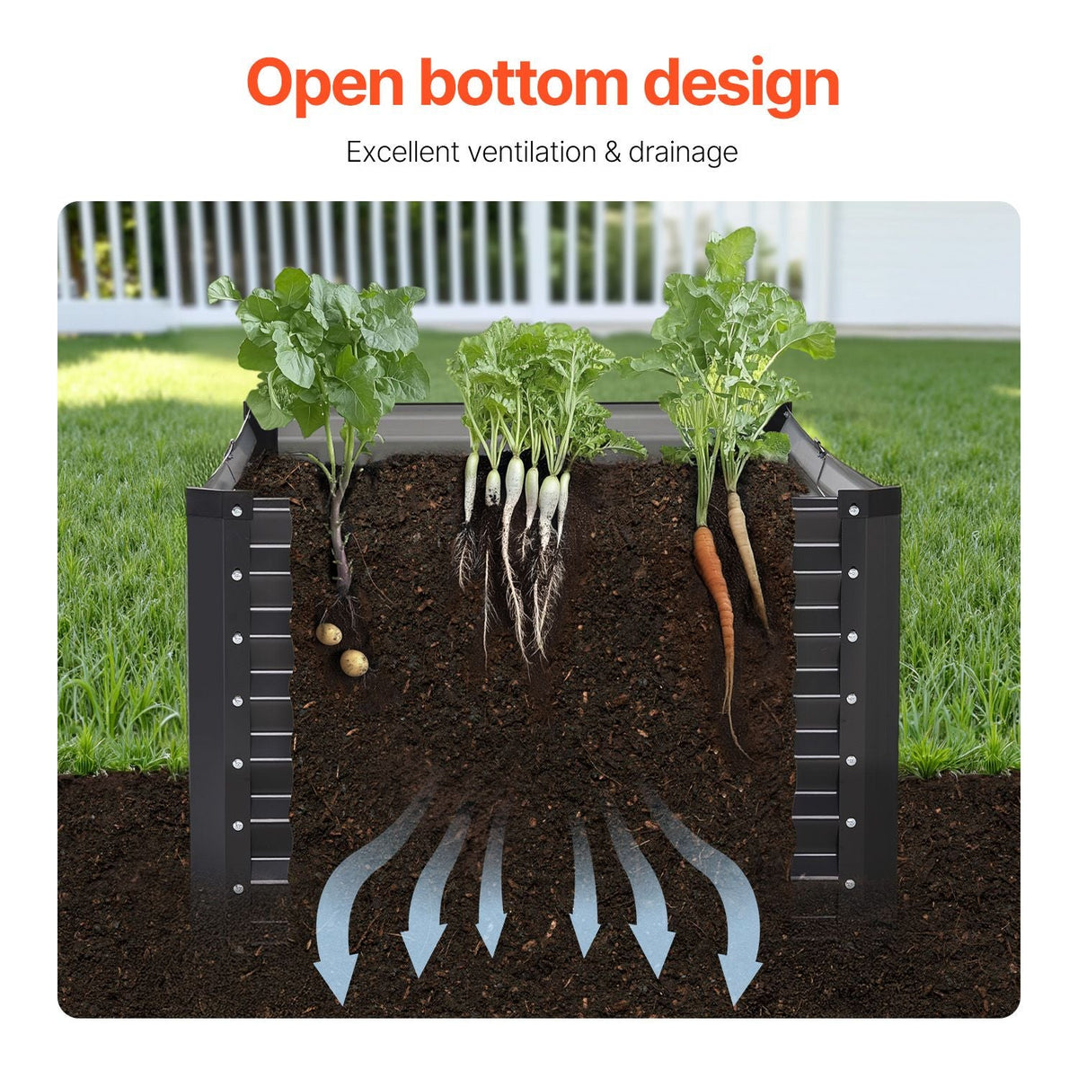 Metal Raised Garden Bed, 6 x 3 x 2 ft Outdoor Galvanized Planter Box, with Open Bottom, Large Planter Raised Bed for Gardening Vegetables, Flowers, Herbs, and Succulent Plants, Dark Gray