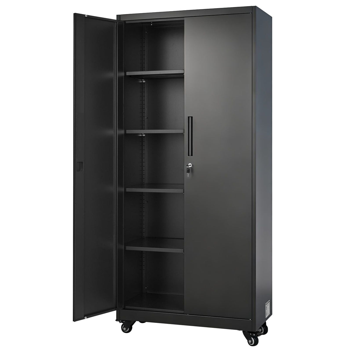 Metal Storage Cabinet, 70.6 in Rolling Steel Garage Cabinet with Adjustable Shelves, 2 Magnetic Doors, Hanging Rod & 3 Rod Hooks, 5 Tiers Lockable Tool Storage for Pantry, Warehouse, Basement