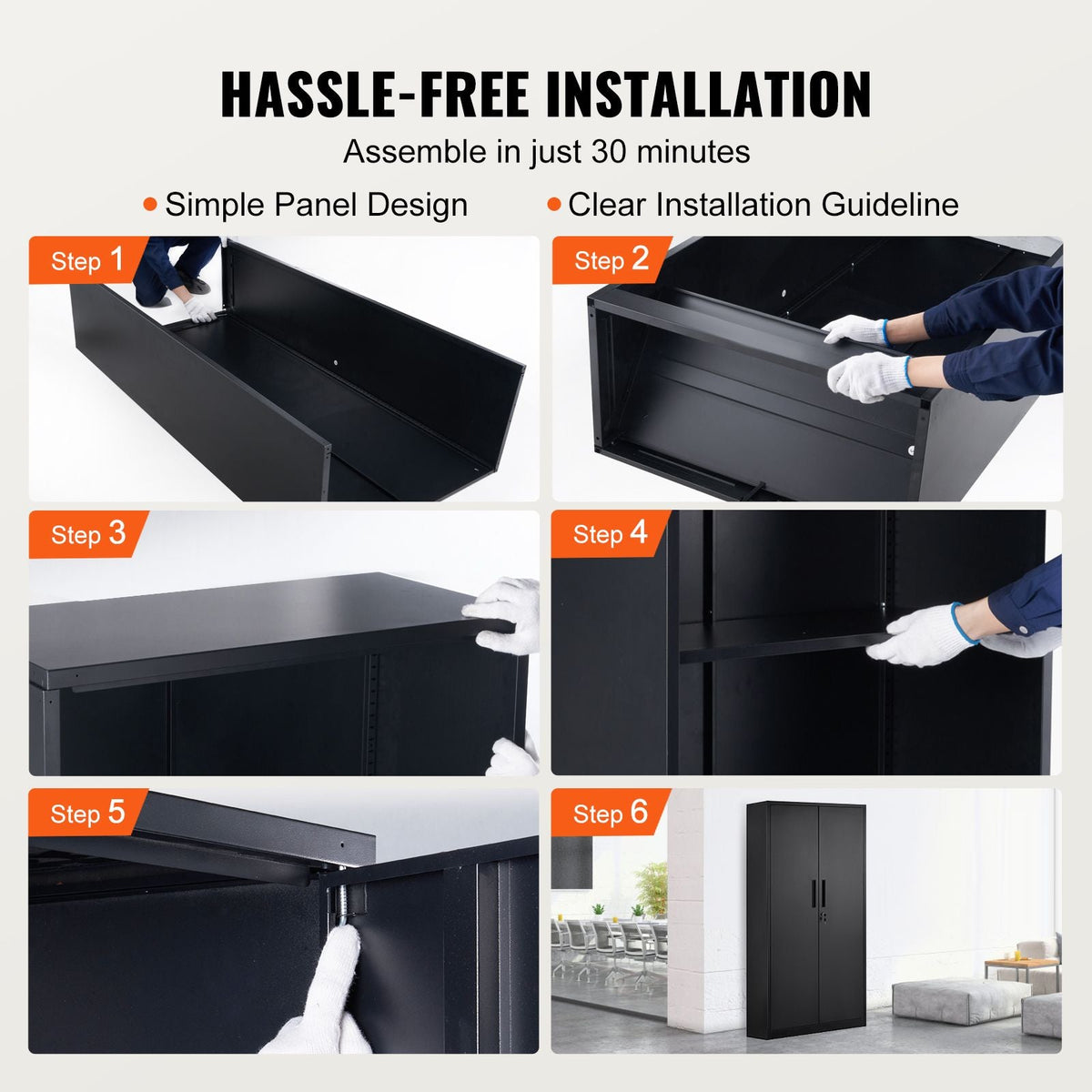 Metal Storage Cabinet, Steel Locking Storage Cabinet with 2 Magnetic Doors and 4 Adjustable Shelves, 71'' Metal Cabinet 200 lbs Capacity per Shelf with 3 Keys, for Office, Home, Garage, Black