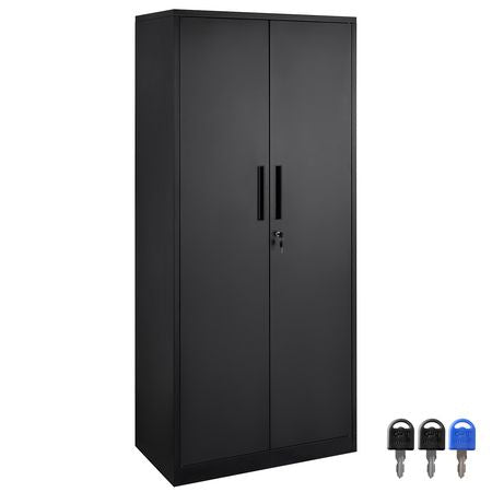 Metal Storage Cabinet, Steel Locking Storage Cabinet with 2 Magnetic Doors and 4 Adjustable Shelves, 71'' Metal Cabinet 200 lbs Capacity per Shelf with 3 Keys, for Office, Home, Garage, Black