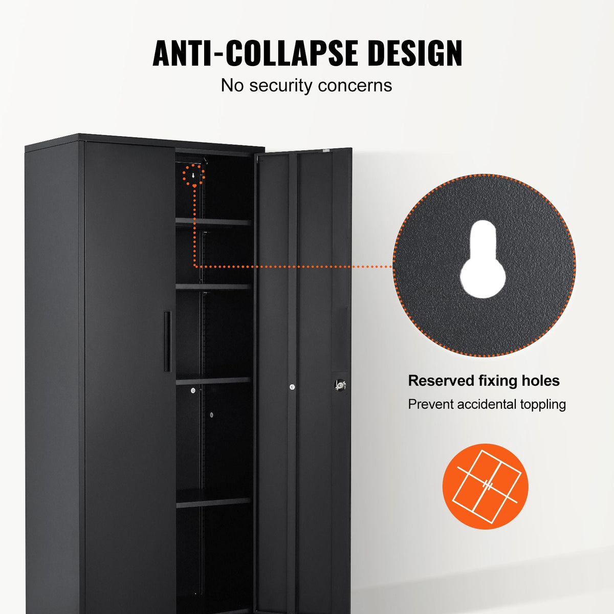 Metal Storage Cabinet, Steel Locking Storage Cabinet with 2 Magnetic Doors and 4 Adjustable Shelves, 71'' Metal Cabinet 200 lbs Capacity per Shelf with 3 Keys, for Office, Home, Garage, Black
