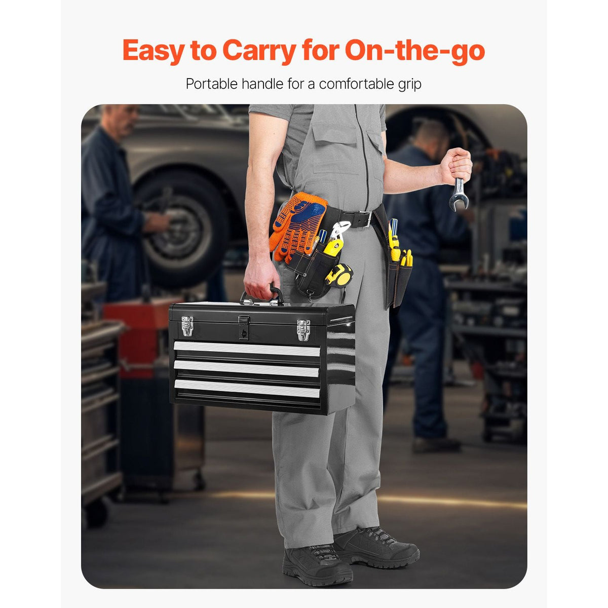 Metal Tool Box, 20.5-inch, Portable Metal Tool Box with 3 Drawers, Small Tool Chest with EVA Liners, Ball Bearing Slide Drawers Locking & Powder Coated Finish, Multi-Function Tool Organizer