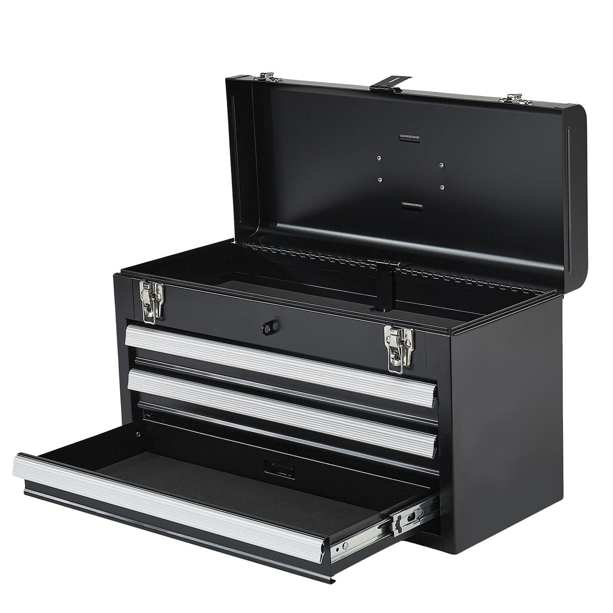 Metal Tool Box, 20.5-inch, Portable Metal Tool Box with 3 Drawers, Small Tool Chest with EVA Liners, Ball Bearing Slide Drawers Locking & Powder Coated Finish, Multi-Function Tool Organizer
