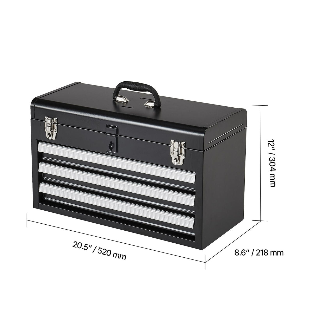 Metal Tool Box, 20.5-inch, Portable Metal Tool Box with 3 Drawers, Small Tool Chest with EVA Liners, Ball Bearing Slide Drawers Locking & Powder Coated Finish, Multi-Function Tool Organizer