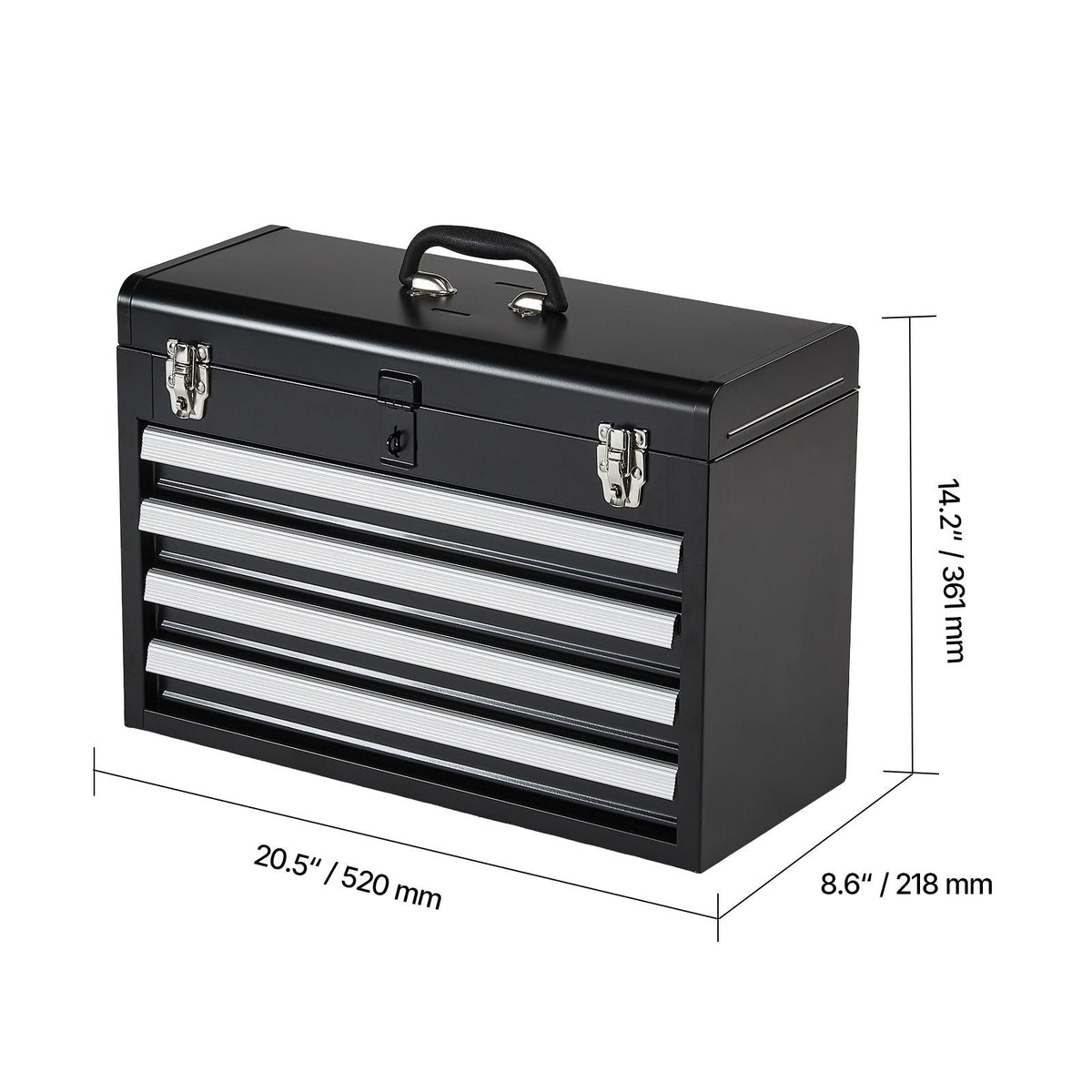 Metal Tool Box, 20.5-inch, Portable Metal Tool Box with 4 Drawers, Small Tool Chest with EVA Liners, Ball Bearing Slide Drawers Locking & Powder Coated Finish, Multi-Function Tool Organizer