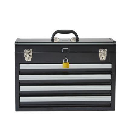 Metal Tool Box, 20.5-inch, Portable Metal Tool Box with 4 Drawers, Small Tool Chest with EVA Liners, Ball Bearing Slide Drawers Locking & Powder Coated Finish, Multi-Function Tool Organizer