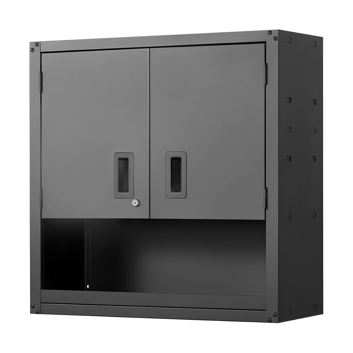 Metal Wall Cabinet, 30W x 12.01D x 30H Inch, Steel Floating Hanging Storage Cabinet with Locking Doors and Adjustable Shelf for Garage, Basement, Kitchen, Warehouse Assembly Required, Black