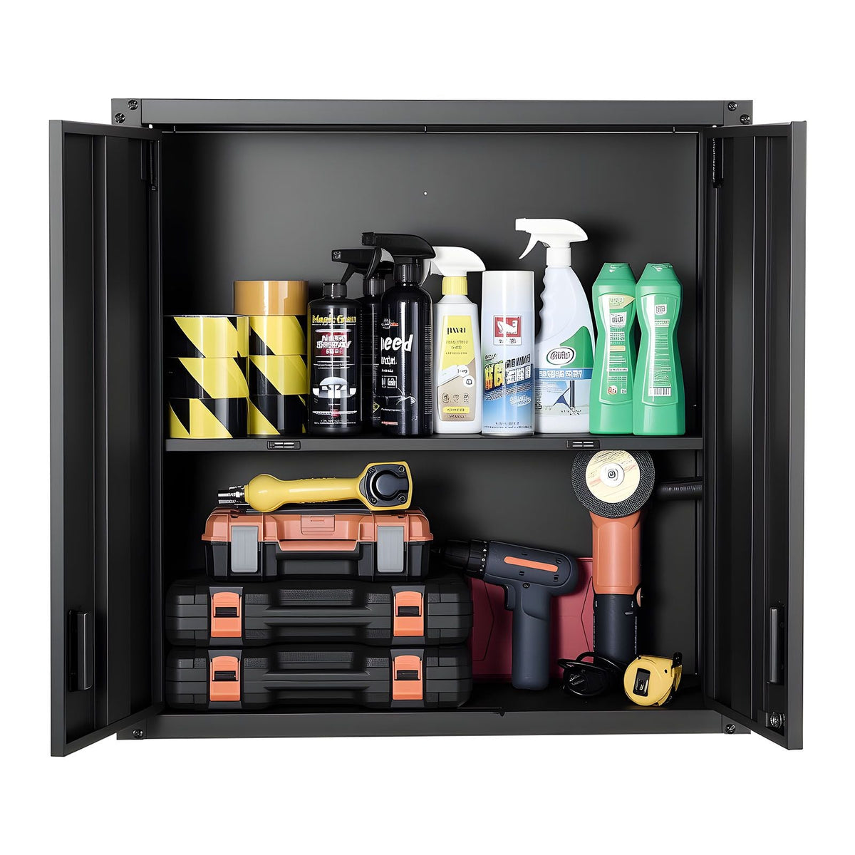 Metal Wall Cabinet, 30W x 12.2D x 30H Inch, Steel Floating Hanging Storage Cabinet with Locking Doors and Adjustable Shelf for Garage, Basement, Kitchen, Warehouse Assembly Required, Black