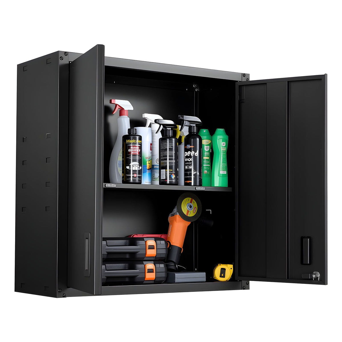 Metal Wall Cabinet, 30W x 12.2D x 30H Inch, Steel Floating Hanging Storage Cabinet with Locking Doors and Adjustable Shelf for Garage, Basement, Kitchen, Warehouse Assembly Required, Black