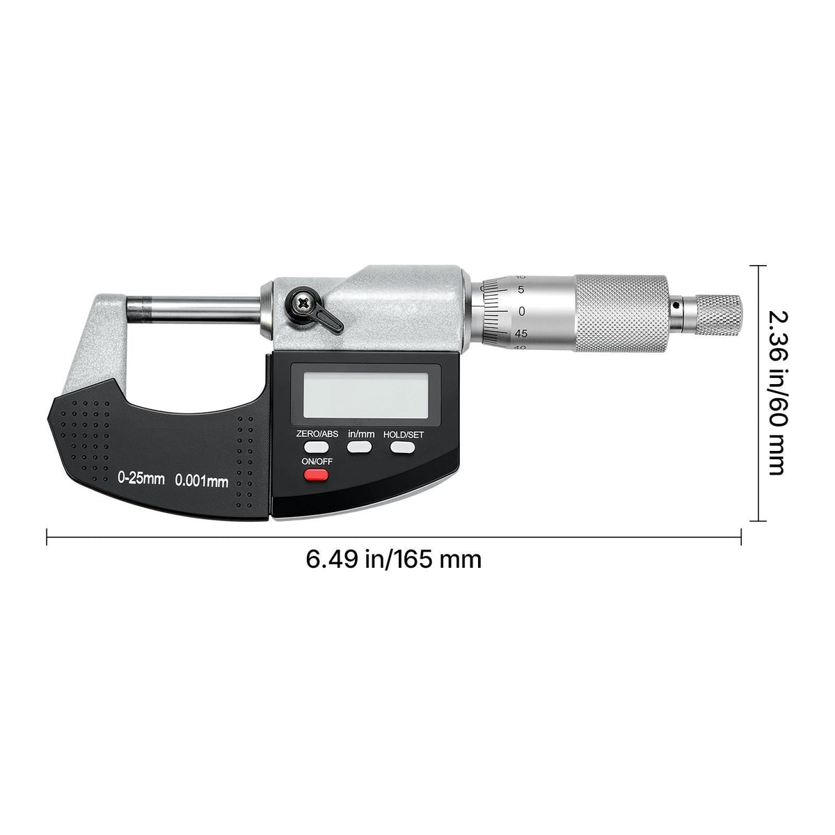 Micrometer Set, Digital Outside Micrometer 0-1 inch Measuring Range, 0.00005" Resolution, Ultra-Precision 0.0001 Accuracy, LCD Screen, in/mm Switch, Carbide Tip, with Protective Case