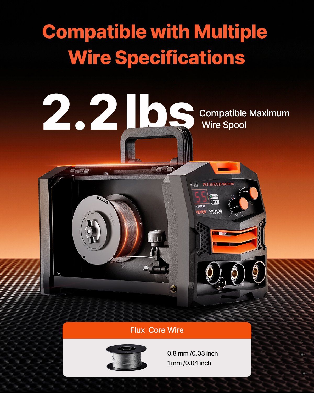 MIG Welder, 130Amp Synergic Mig Welding Machine, 110V Gasless Flux Core Welder Machine, Portable Mig Welder with IGBT Inverter Technology and Digital Display Screen