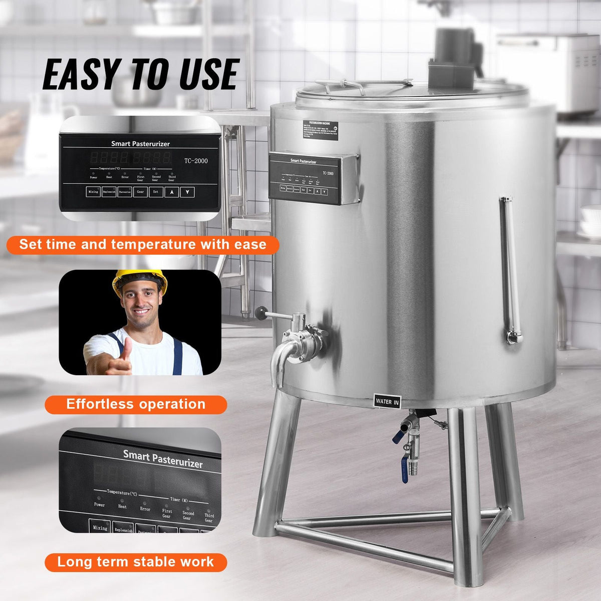 Milk Pasteurizer 100L, Commercial Milk Pasteurization Machine, Food Grade 304 Stainless Steel, Professional Pasteurization with Time and Temperature Control, for Milk Juice Yogurt Sterilization