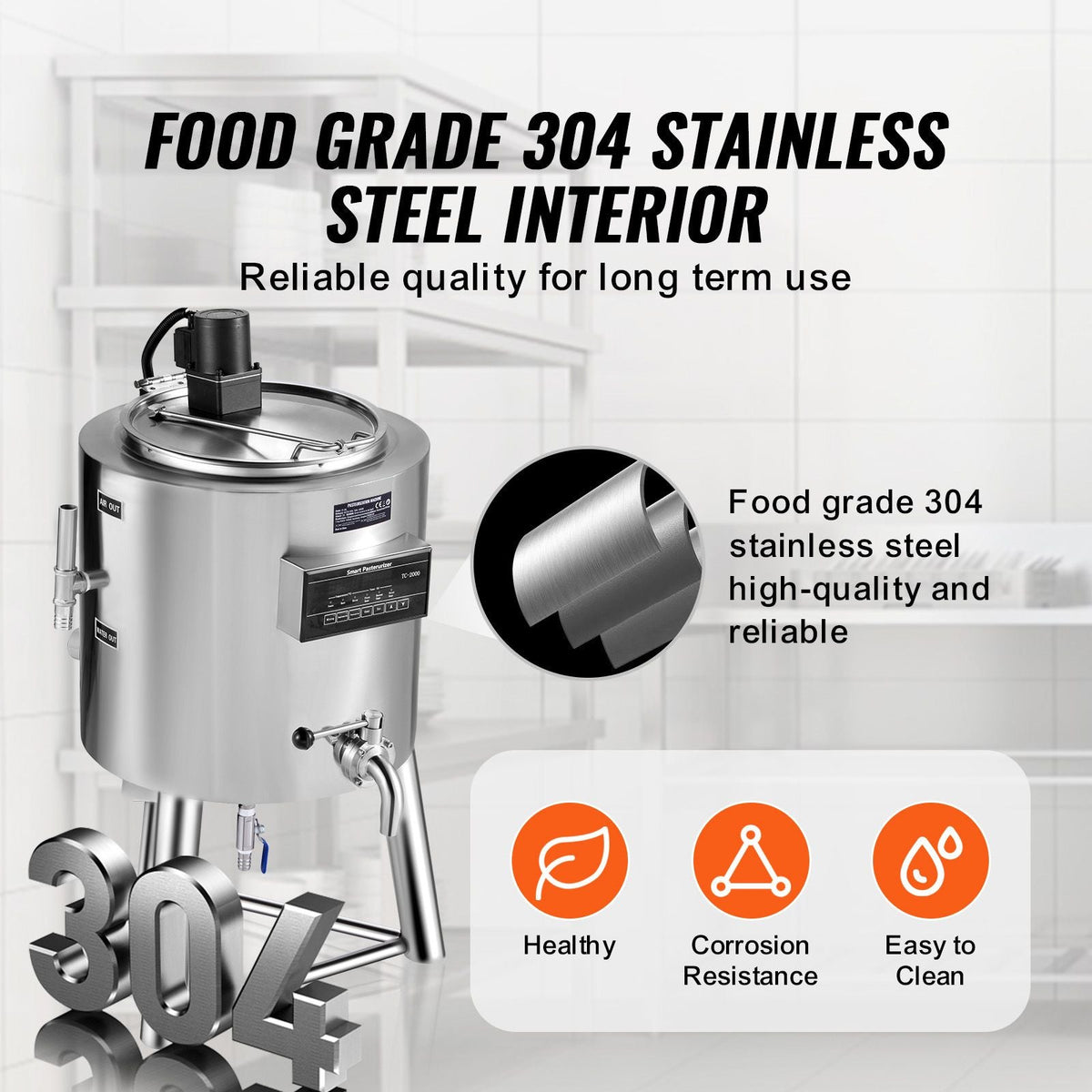 Milk Pasteurizer 30L, Commercial Milk Pasteurization Machine, Food Grade 304 Stainless Steel, Professional Pasteurization with Time and Temperature Control, for Milk Juice Yogurt Sterilization