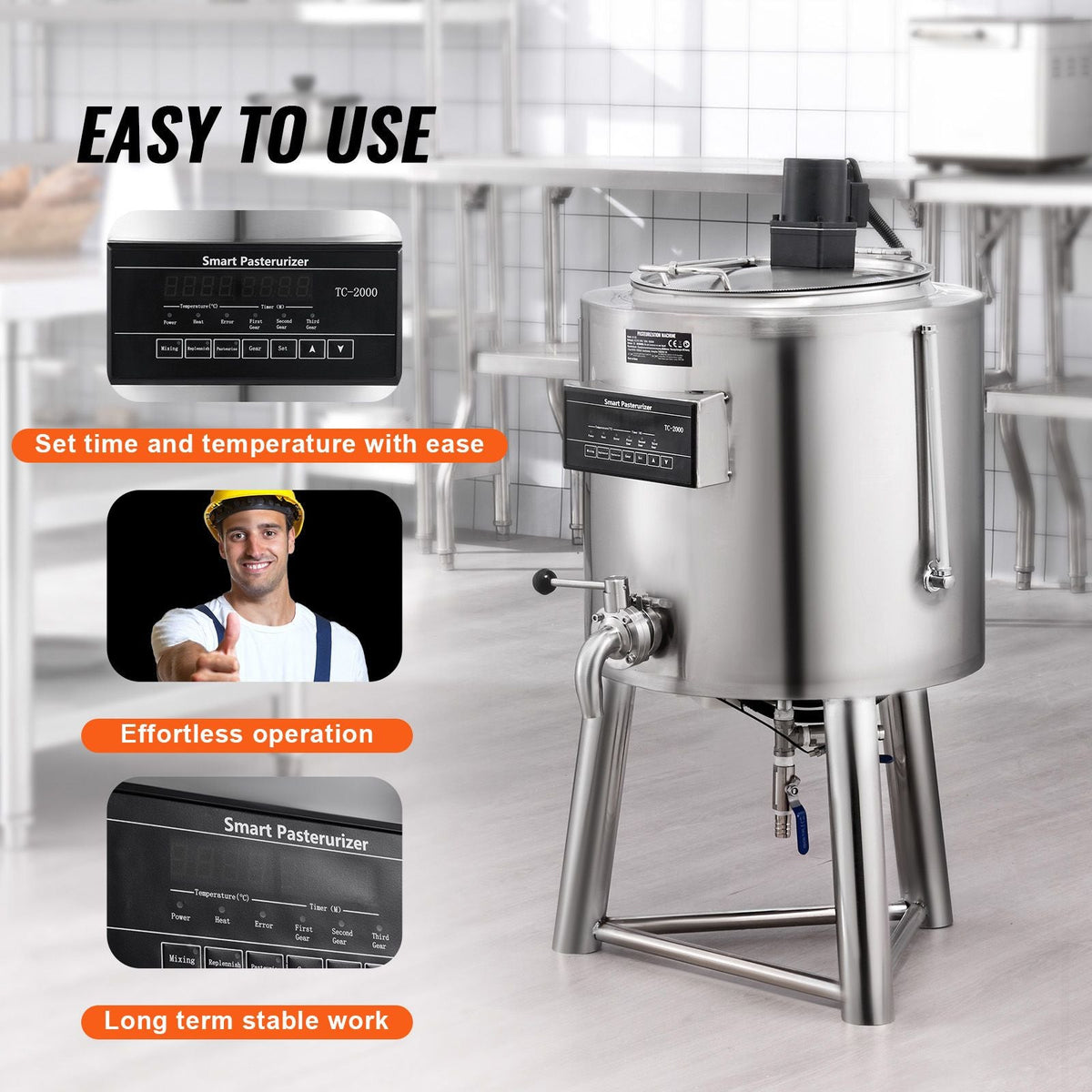 Milk Pasteurizer 30L, Commercial Milk Pasteurization Machine, Food Grade 304 Stainless Steel, Professional Pasteurization with Time and Temperature Control, for Milk Juice Yogurt Sterilization