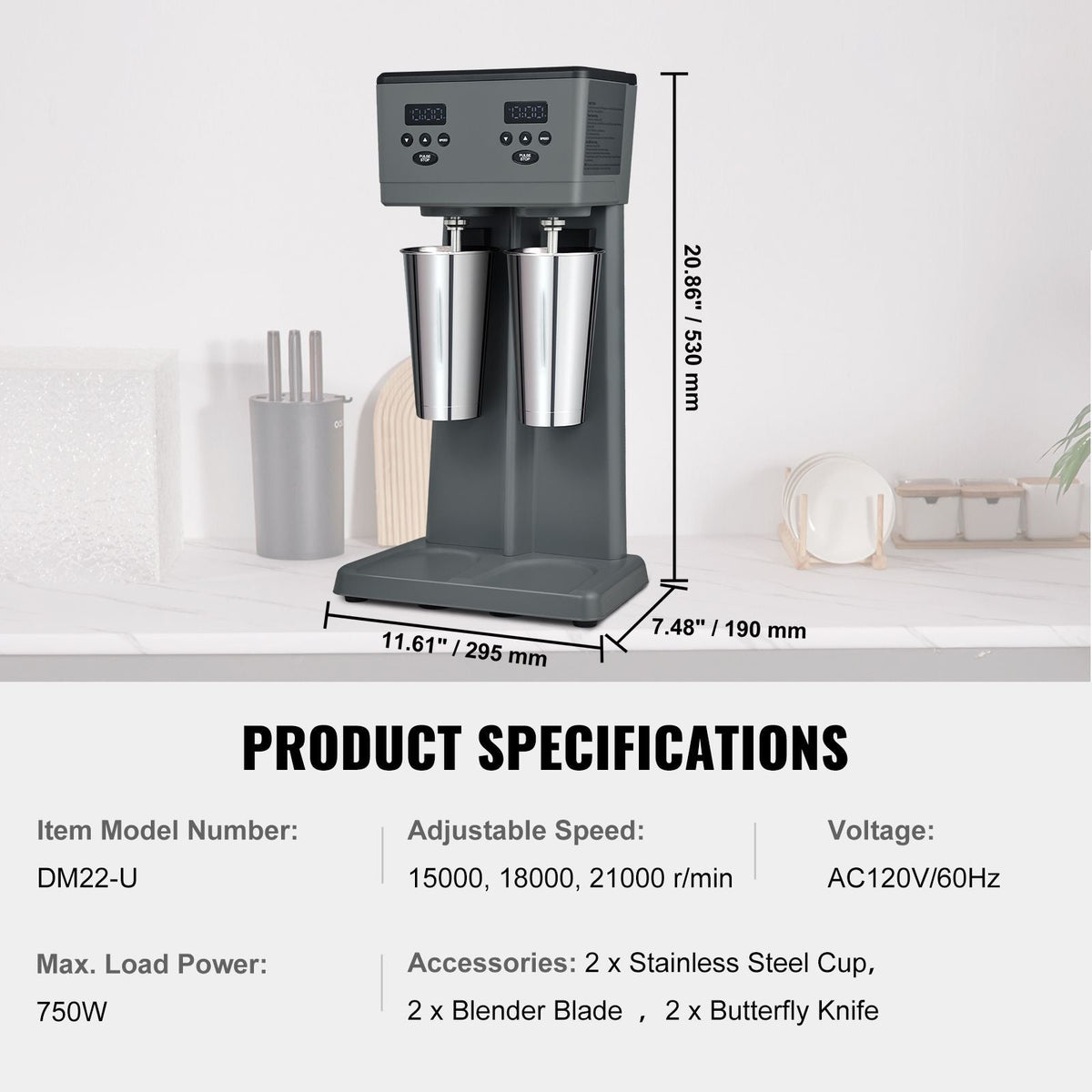 Milkshake Maker, 375W x 2 Electric Milkshake Machine, Commercial Double Heads Drink Mixer Blender, LED Intelligent Microswitch, 3-Speed Milkshake Mixer with 2 x 820 ml Stainless Steel Cups
